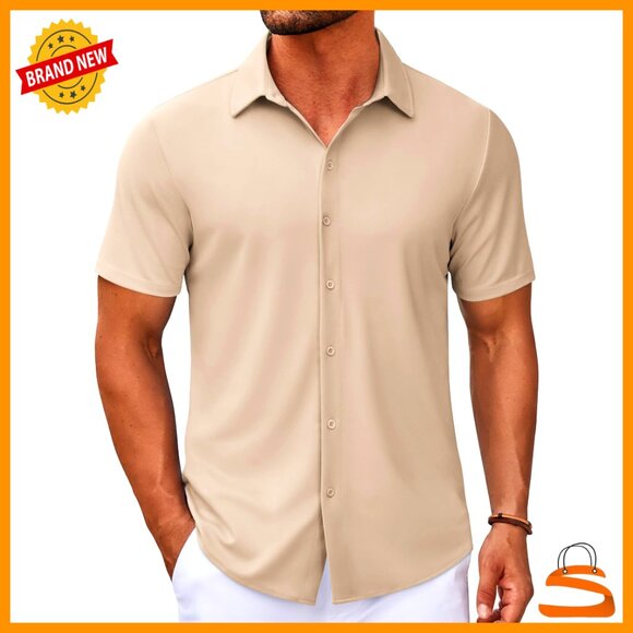 Other - Casual Short Sleeve Button Down Shirt Wrinkle Free Stretch Dress Shirt Untucked